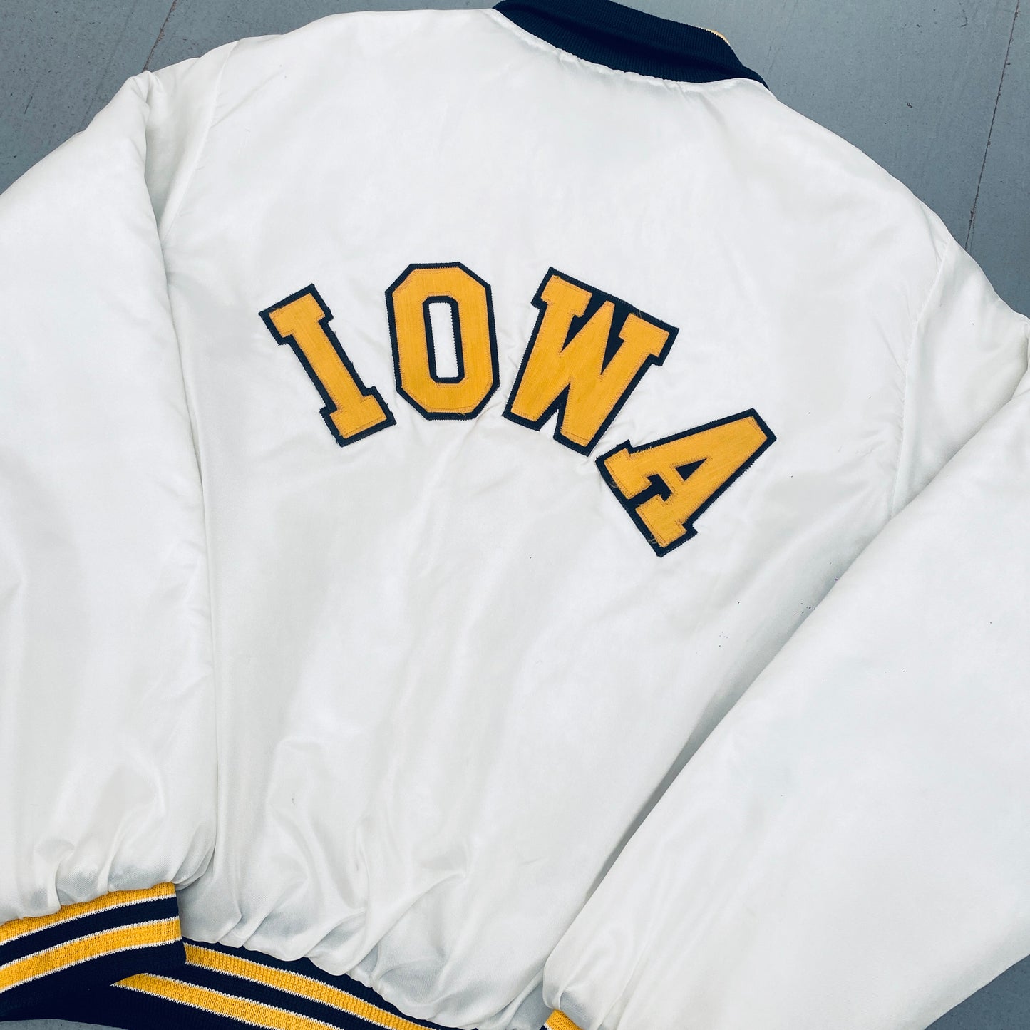 Iowa Hawkeyes: 1980's Reverse Stitched Spellout Bomber Jacket (XL)