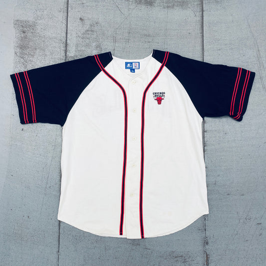 Chicago Bulls: 1990's Reverse Stitched Spellout Starter Baseball Jersey (L/XL)