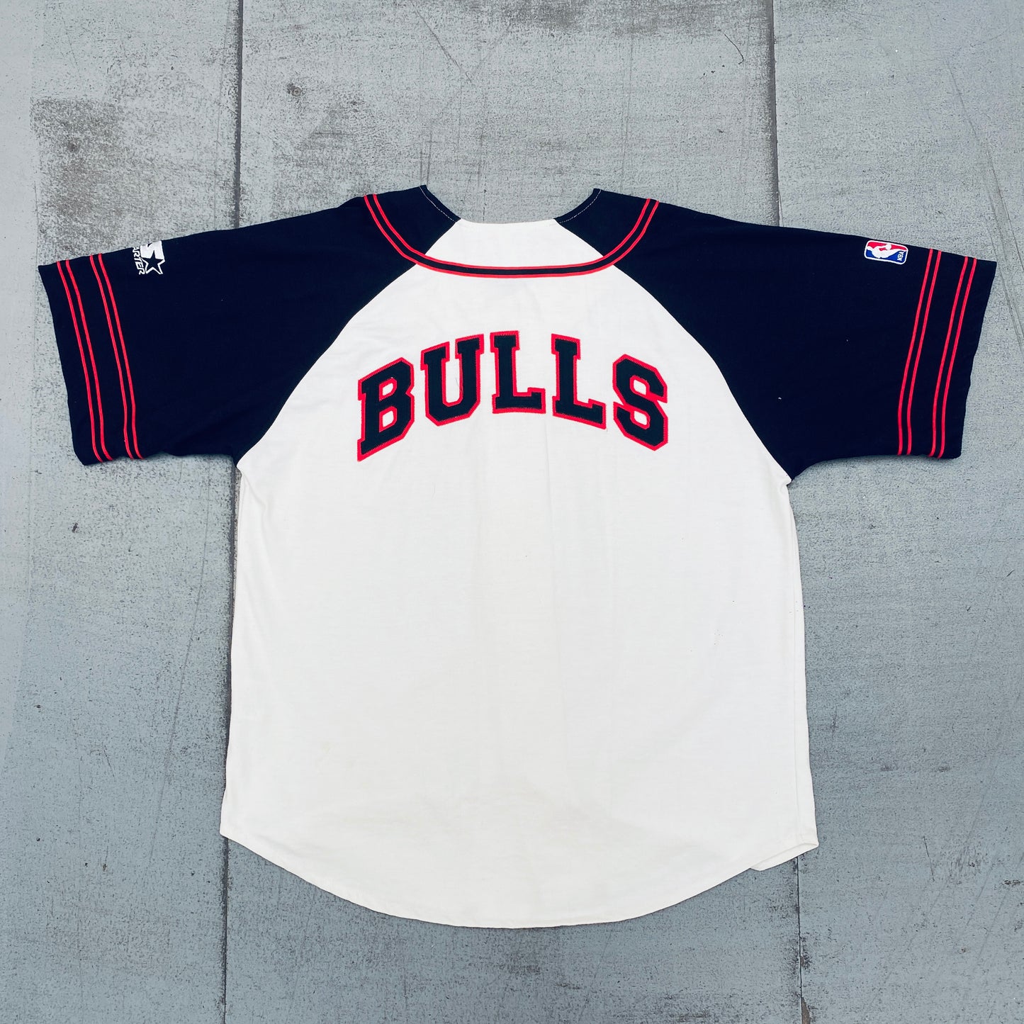 Chicago Bulls: 1990's Reverse Stitched Spellout Starter Baseball Jersey (L/XL)