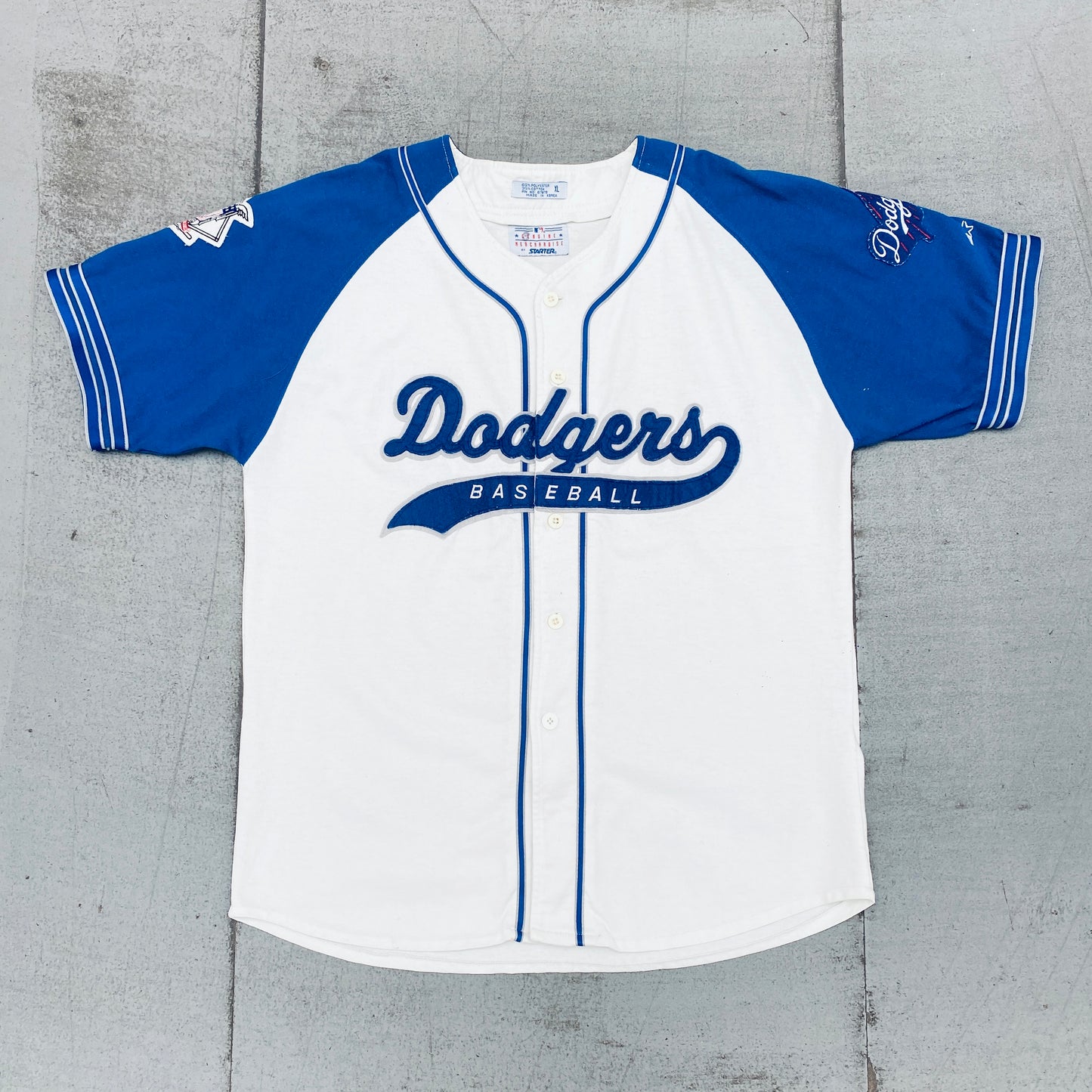 Los Angeles Dodgers: 1990's Stitched Script Spellout Starter Baseball Jersey (XL)