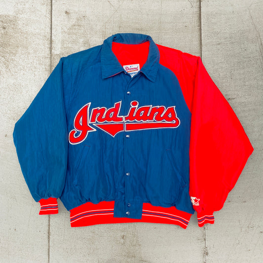 Cleveland Indians: 1990's Spellout Diamond Collection Dugout Starter Bomber Jacket (L)