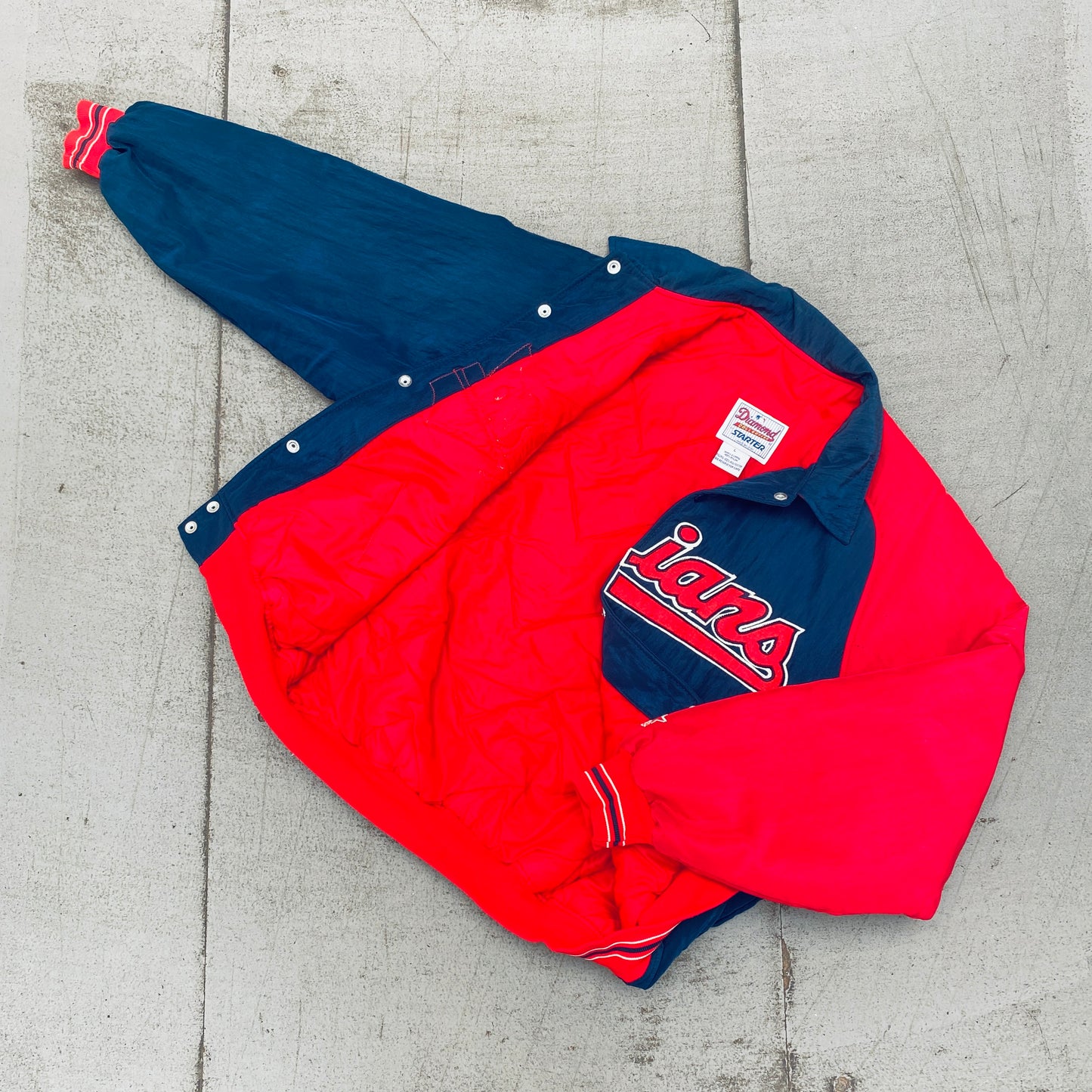 Cleveland Indians: 1990's Spellout Diamond Collection Dugout Starter Bomber Jacket (L)