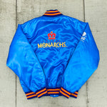 WLAF: London Monarchs 1992 Satin Reverse Embroidered Spellout Bomber Jacket (L)