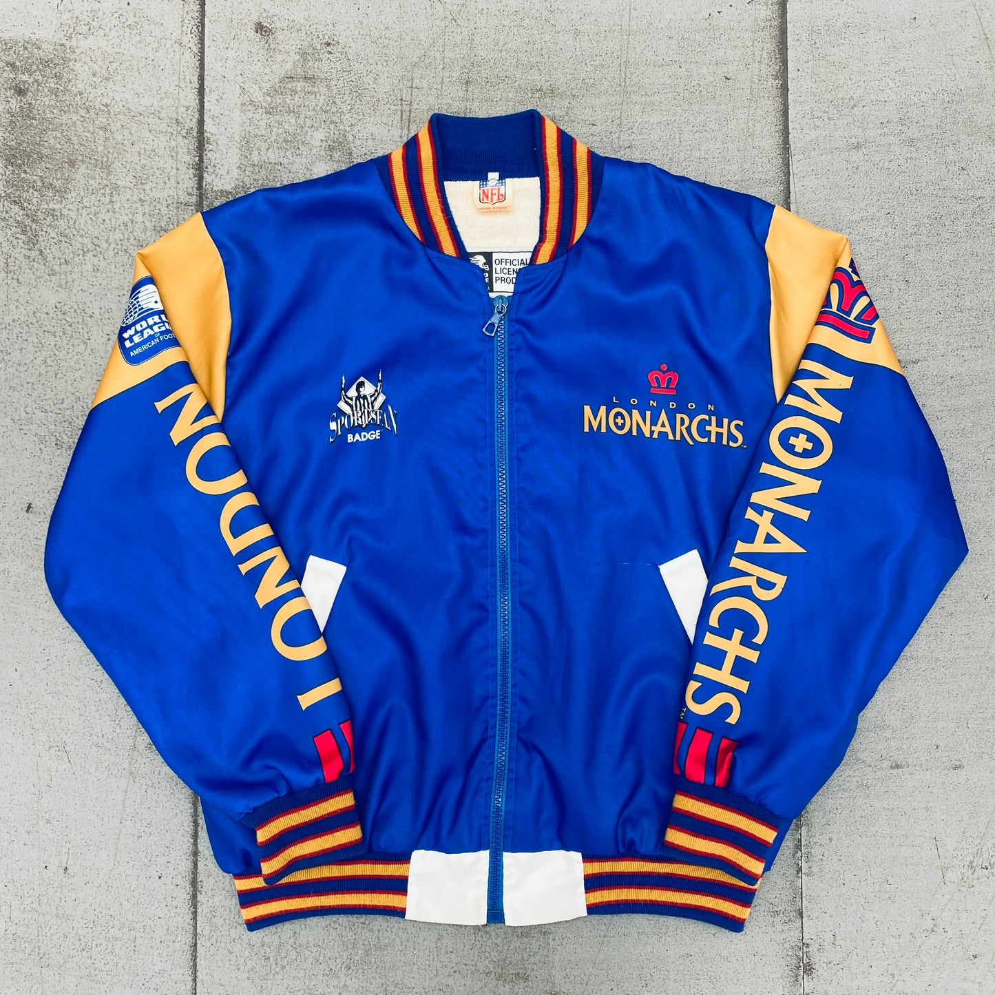 WLAF: London Monarchs 1991 Sublimated Fullzip Bomber Jacket (XL)