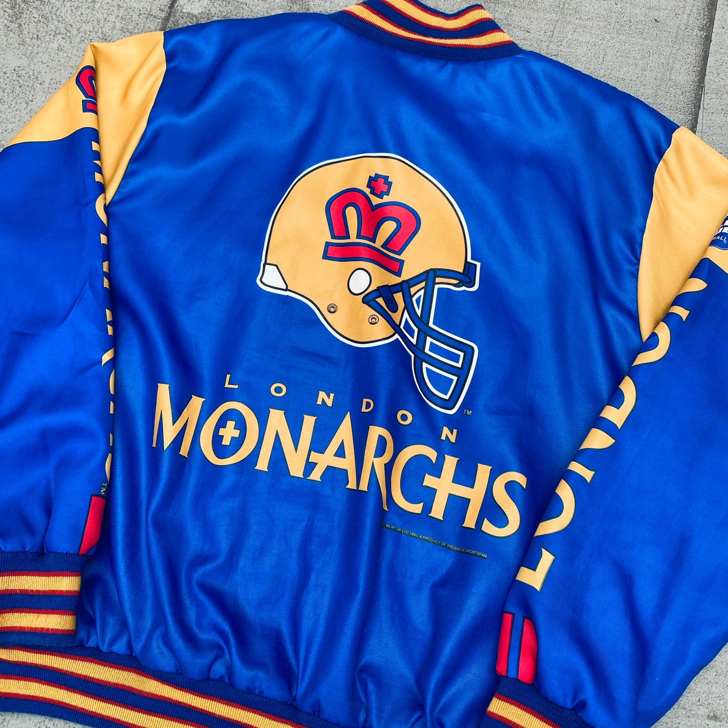 WLAF: London Monarchs 1991 Sublimated Fullzip Bomber Jacket (XL)