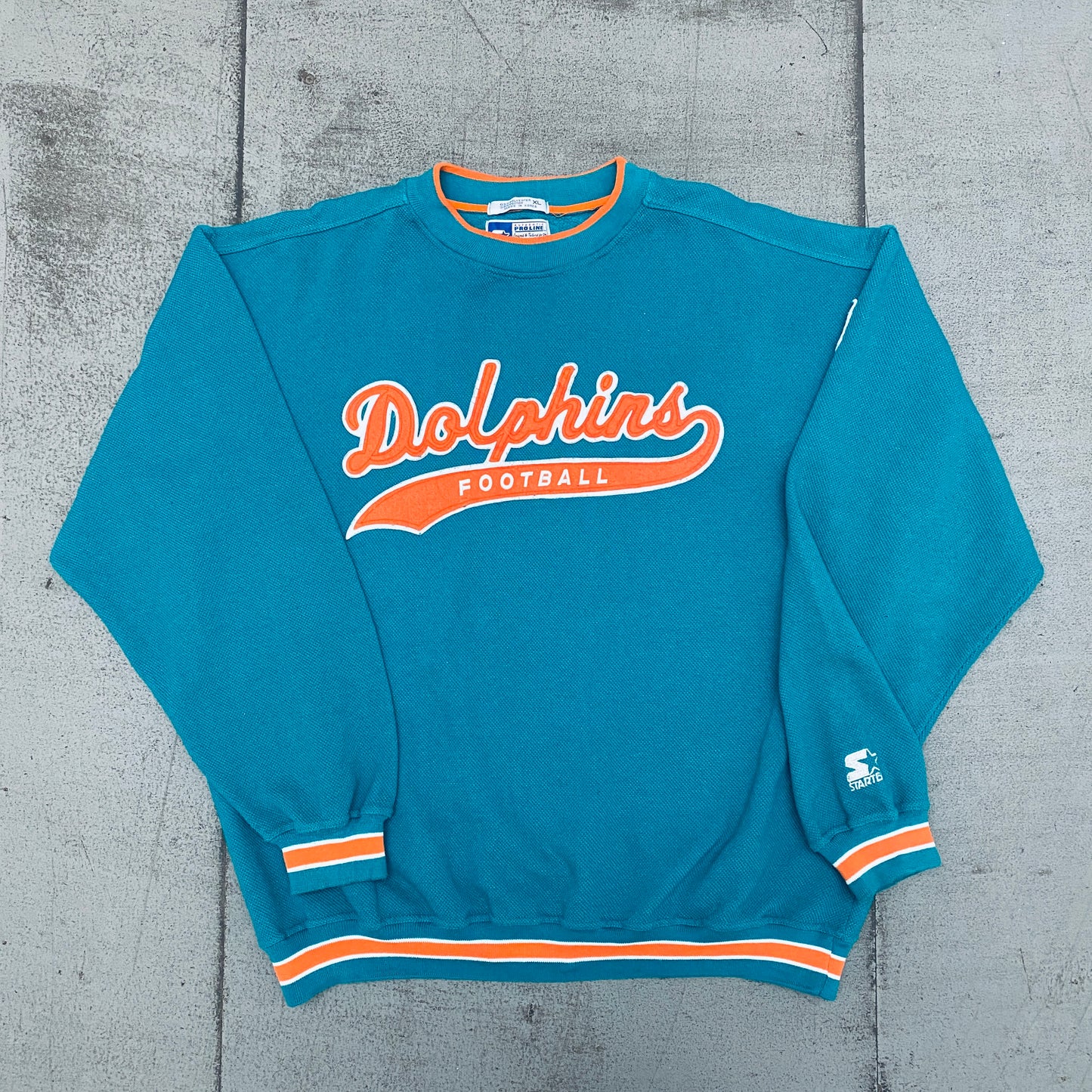 Miami Dolphins: 1990's Stitched Script Spellout Proline Starter Sweat (XXL)