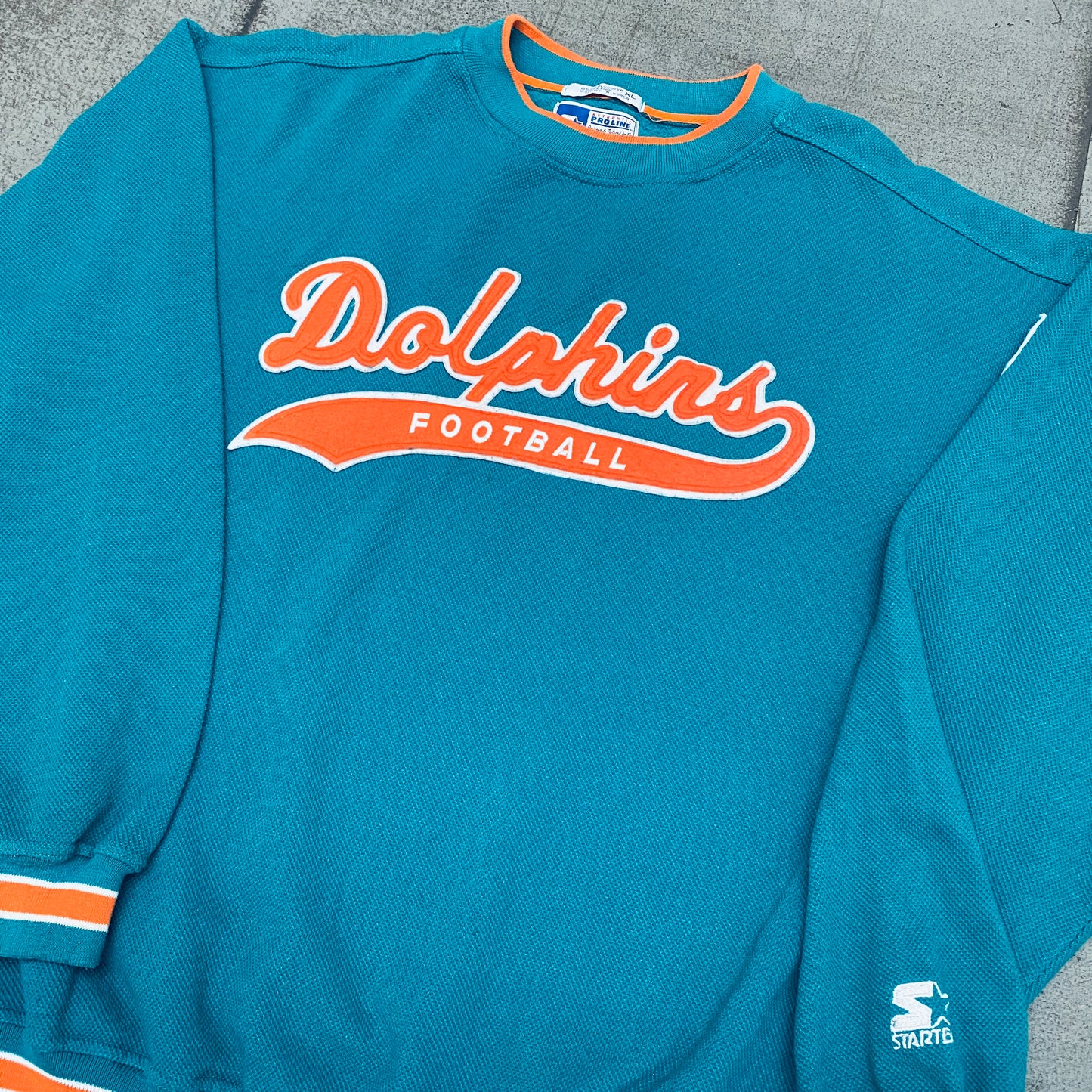 Miami Dolphins: 1990's Stitched Script Spellout Proline Starter Sweat (XXL)