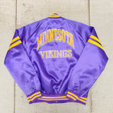 Minnesota Vikings: 1980's Chalk Line Satin Reverse Spellout Bomber Jacket (L)