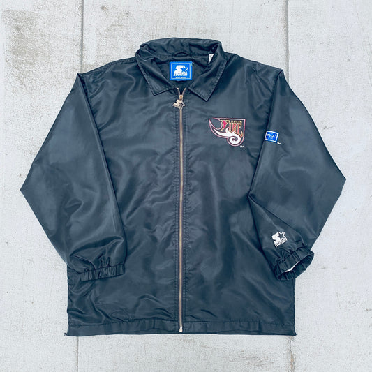 WLAF: Rhein Fire 1990's Blackout Satin Fullzip Pro Team Starter Jacket (L)