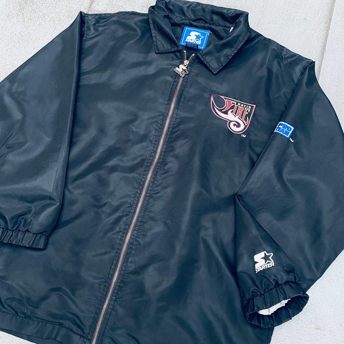 WLAF: Rhein Fire 1990's Blackout Satin Fullzip Pro Team Starter Jacket (L)