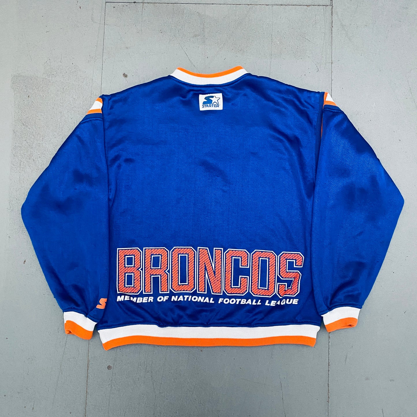 Denver Broncos: 1980's Button up Graphic Spellout Starter Sweat (L)