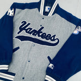 New York Yankees: 1990's Wool Stitched Script Spellout Fullzip Starter Bomber Jacket (XL)