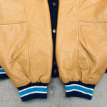 Carolina Panthers: 1990's Leather Sleeve Woollen Spellout Starter Varsity Jacket (XL)
