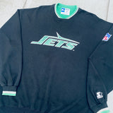 New York Jets: 1990's Blackout Embroidered Logo Proline Starter Sweat (XL)