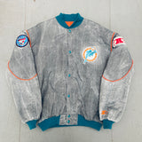 Miami Dolphins: 1990's Reverse Spellout Stone Wash Starter Bomber Jacket w/ NASA Patch (XL)
