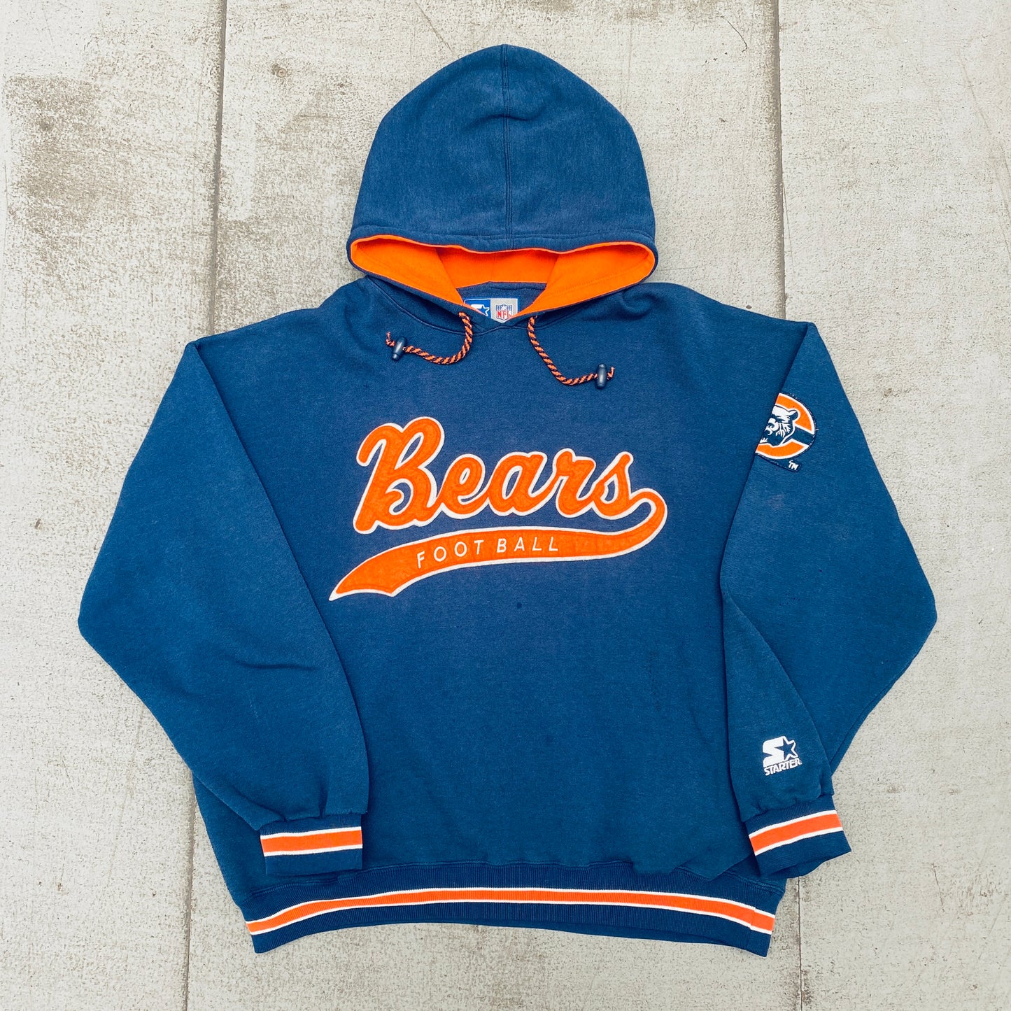 Chicago Bears: 1990's Stitched Script Spellout Starter Hoodie (XL)