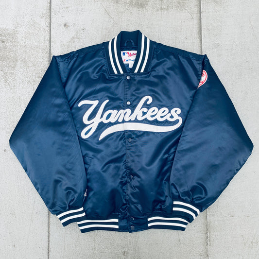 New York Yankees: 2000's Majestic Satin Stitched Spellout Bomber Jacket (XL)