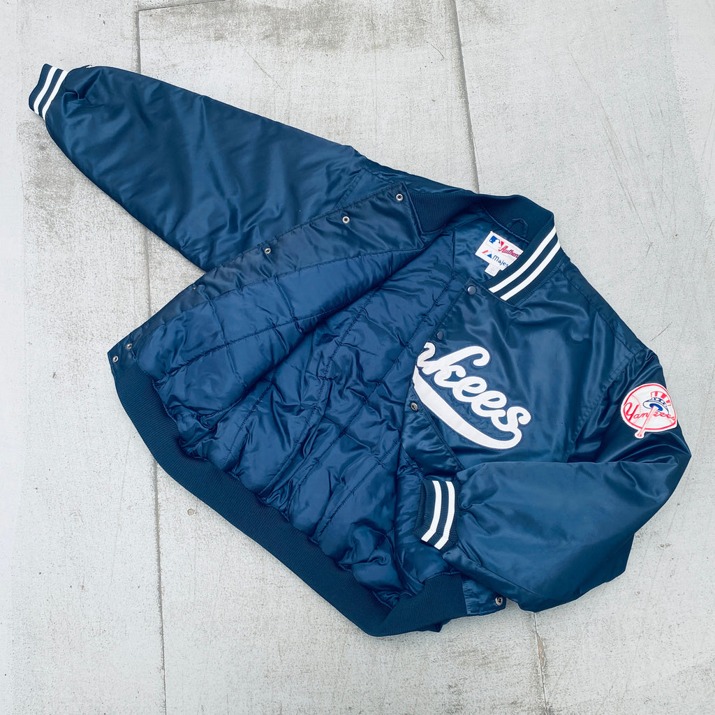 New York Yankees: 2000's Majestic Satin Stitched Spellout Bomber Jacke –  National Vintage League Ltd.