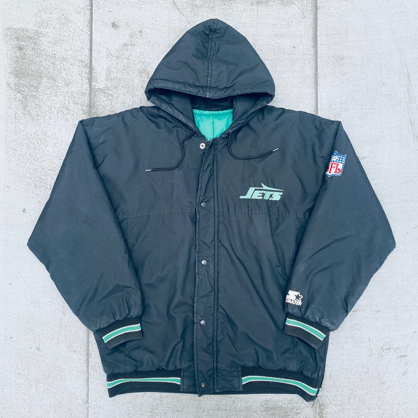 New York Jets: 1990's Blackout Fullzip Starter Parka Jacket (L)