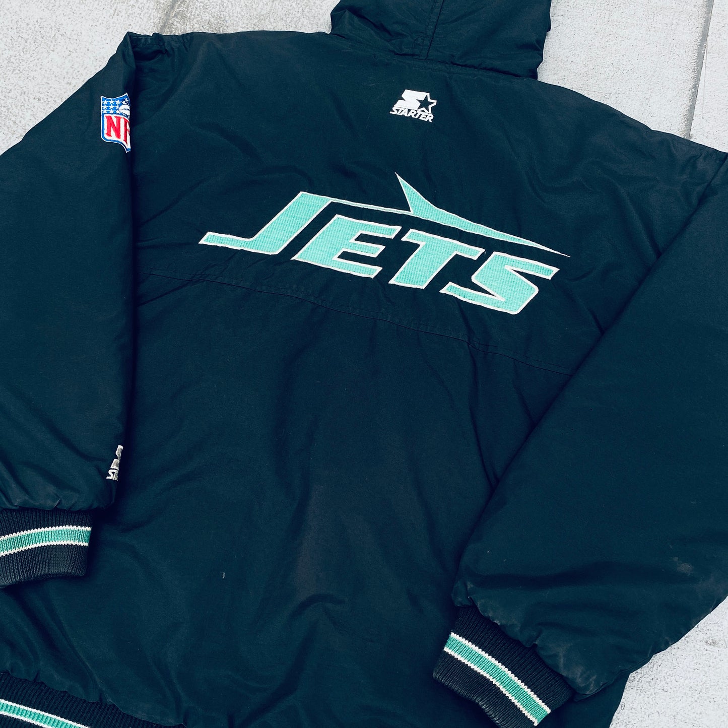 New York Jets: 1990's Blackout Fullzip Starter Parka Jacket (L)