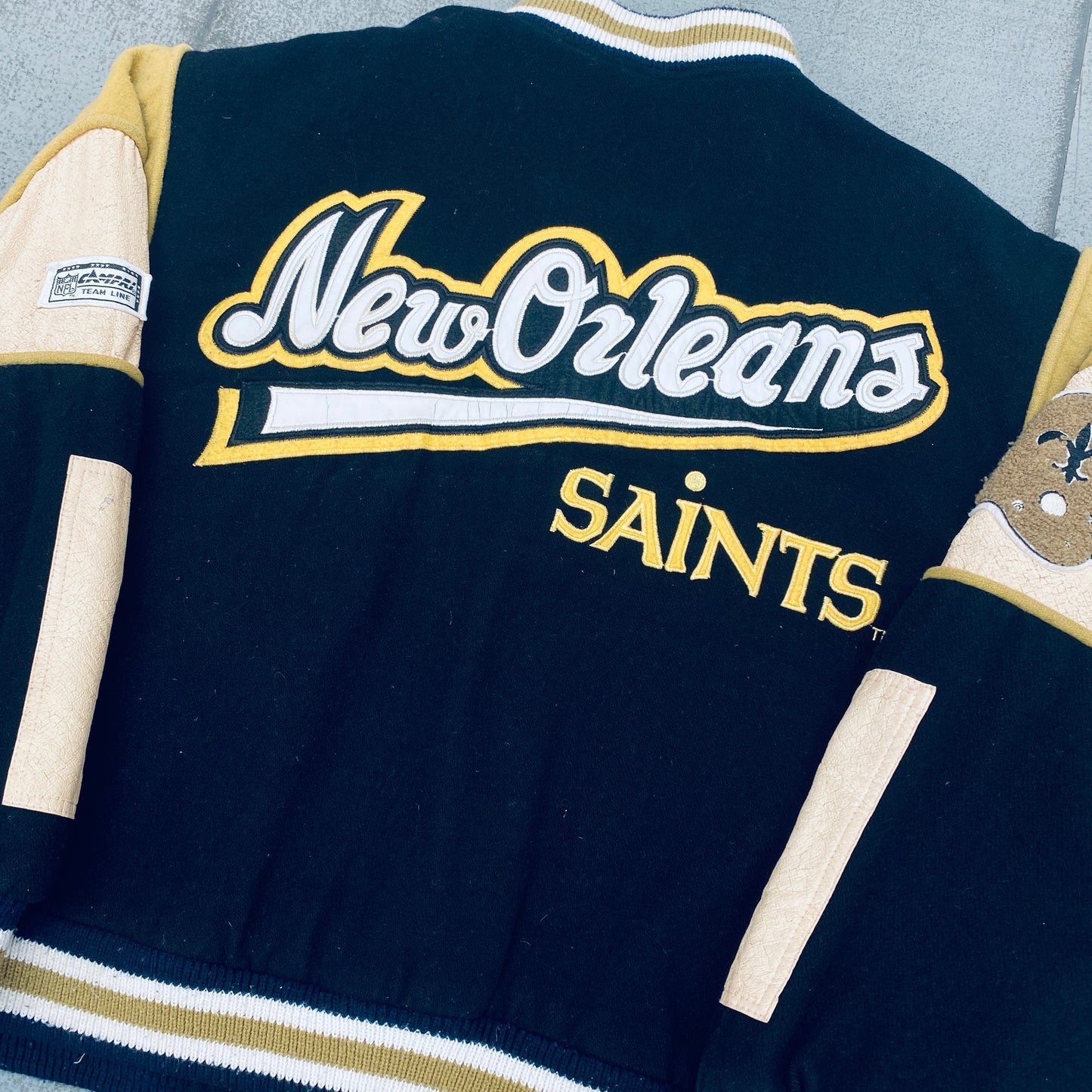 New Orleans Saints: 1990's Campri Reverse Spellout Wool Bomber Jacket (XL)