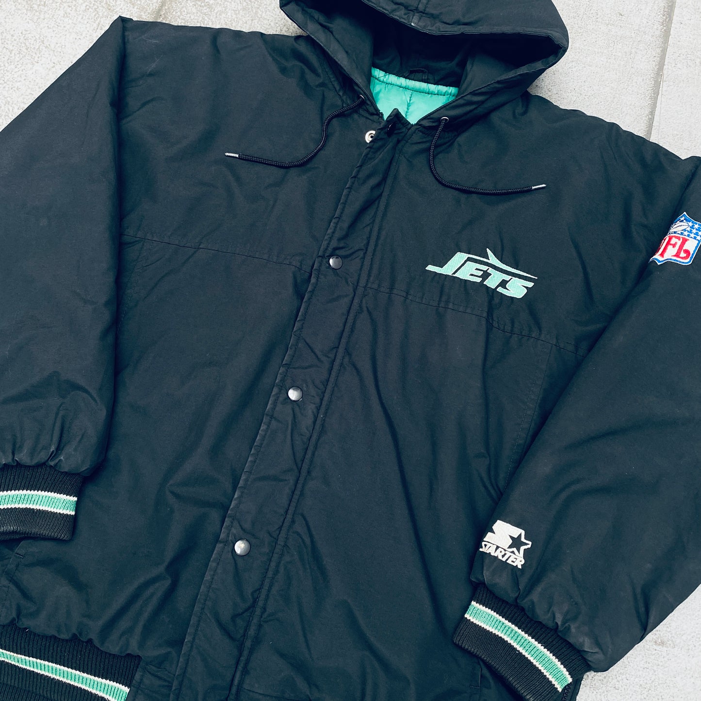 New York Jets: 1990's Blackout Fullzip Starter Parka Jacket (L)