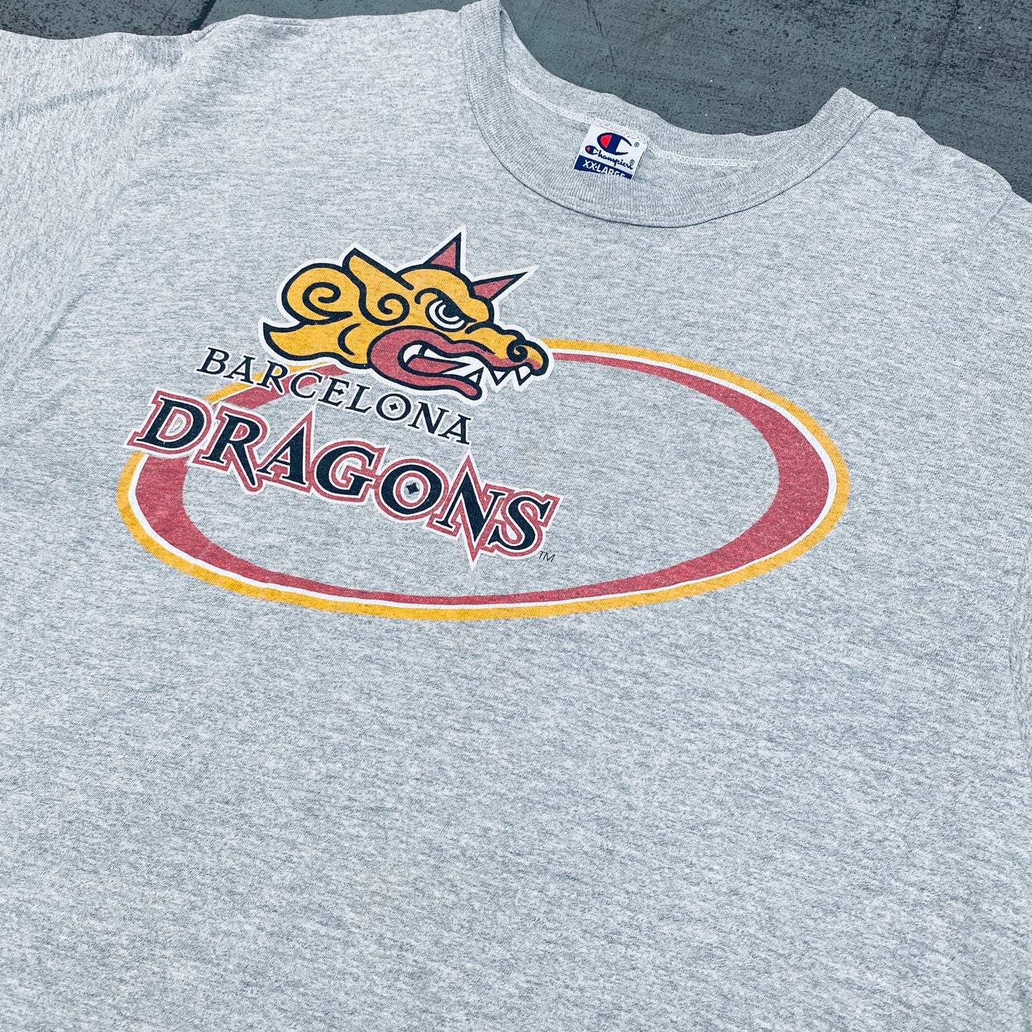 WLAF: Barcelona Dragons 1990's Champion Graphic Spellout Tee (XL/XXL)