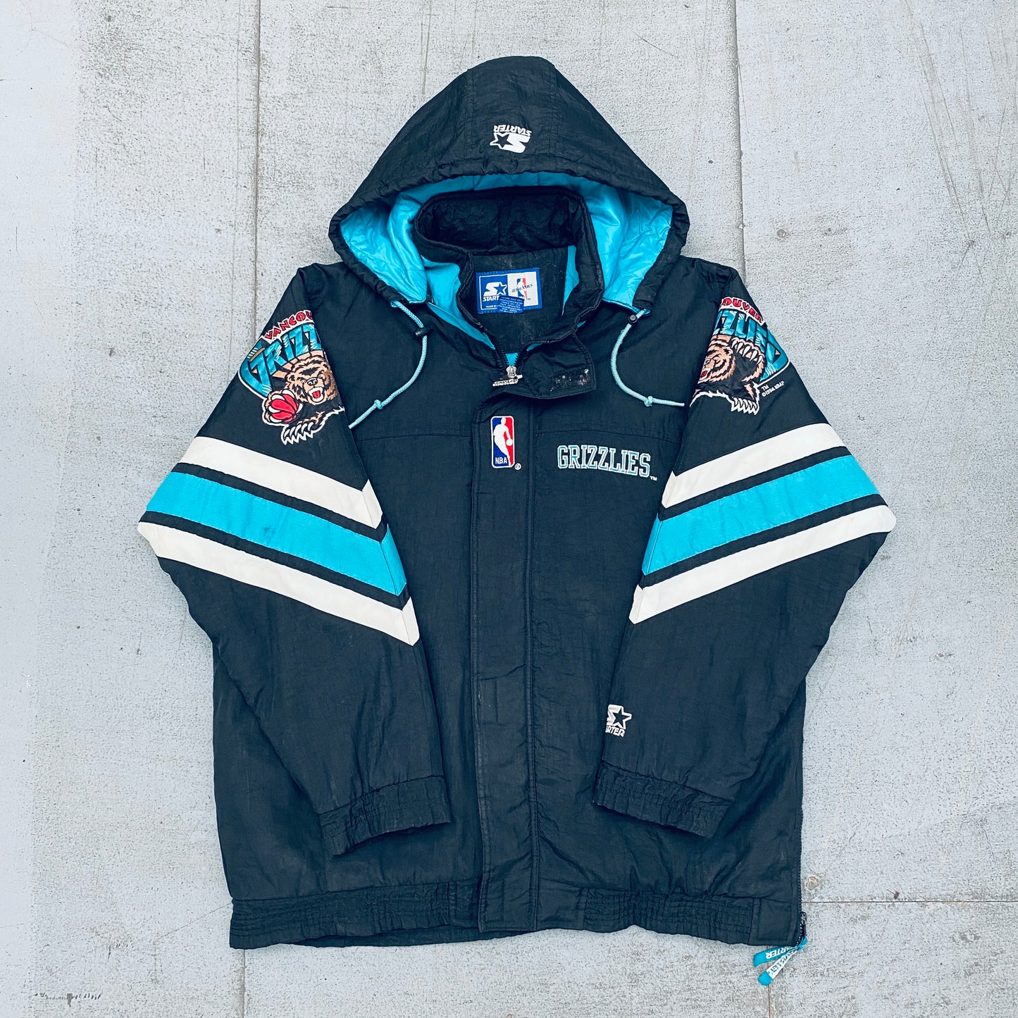 Vancouver Grizzlies: 1994 Team Announce Reverse Spellout Fullzip NBA Authentics Starter Chevron Jacket (L/XL)