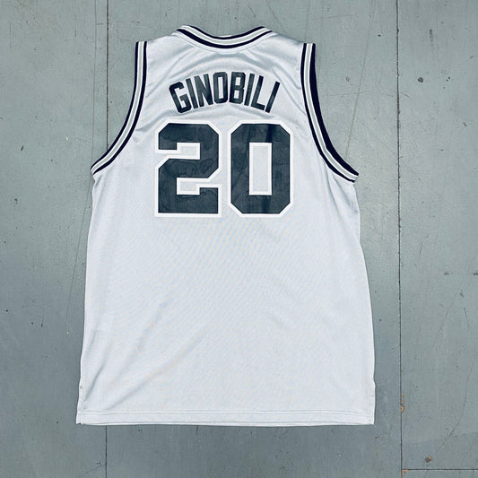 San Antonio Spurs: Manu Ginóbili Rookie 2002/03 Silver Reebok Jersey (L)