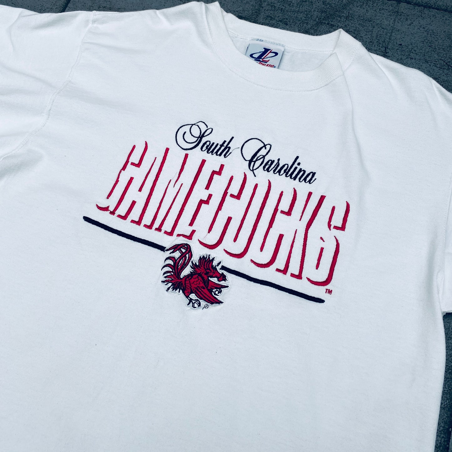 South Carolina Gamecocks: 1990's Logo Athletic Embroidered Spellout Tee (L)