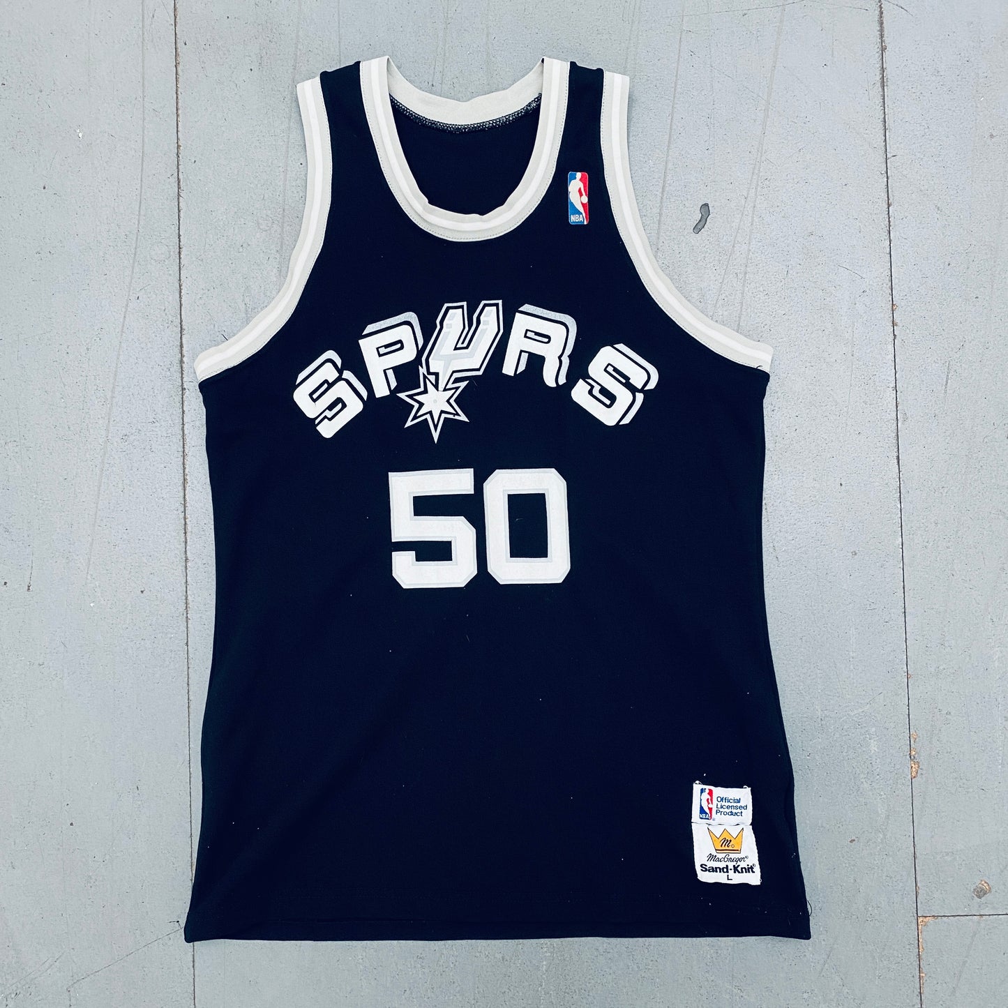 San Antonio Spurs: David Robinson (No Name) Rookie 1989/90 Black Sand-Knit Jersey (S/M)