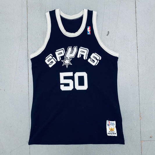 San Antonio Spurs: David Robinson (No Name) Rookie 1989/90 Black Sand-Knit Jersey (S/M)