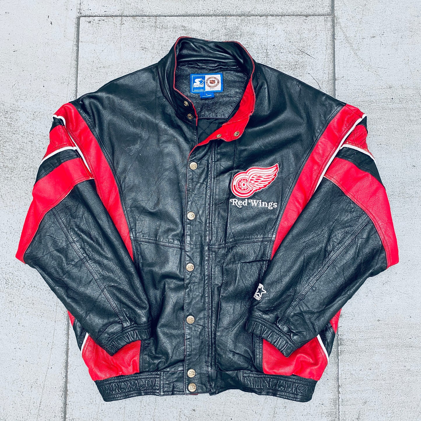 Detroit Red Wings: 1990's Leather Starter Jacket (L/XL)