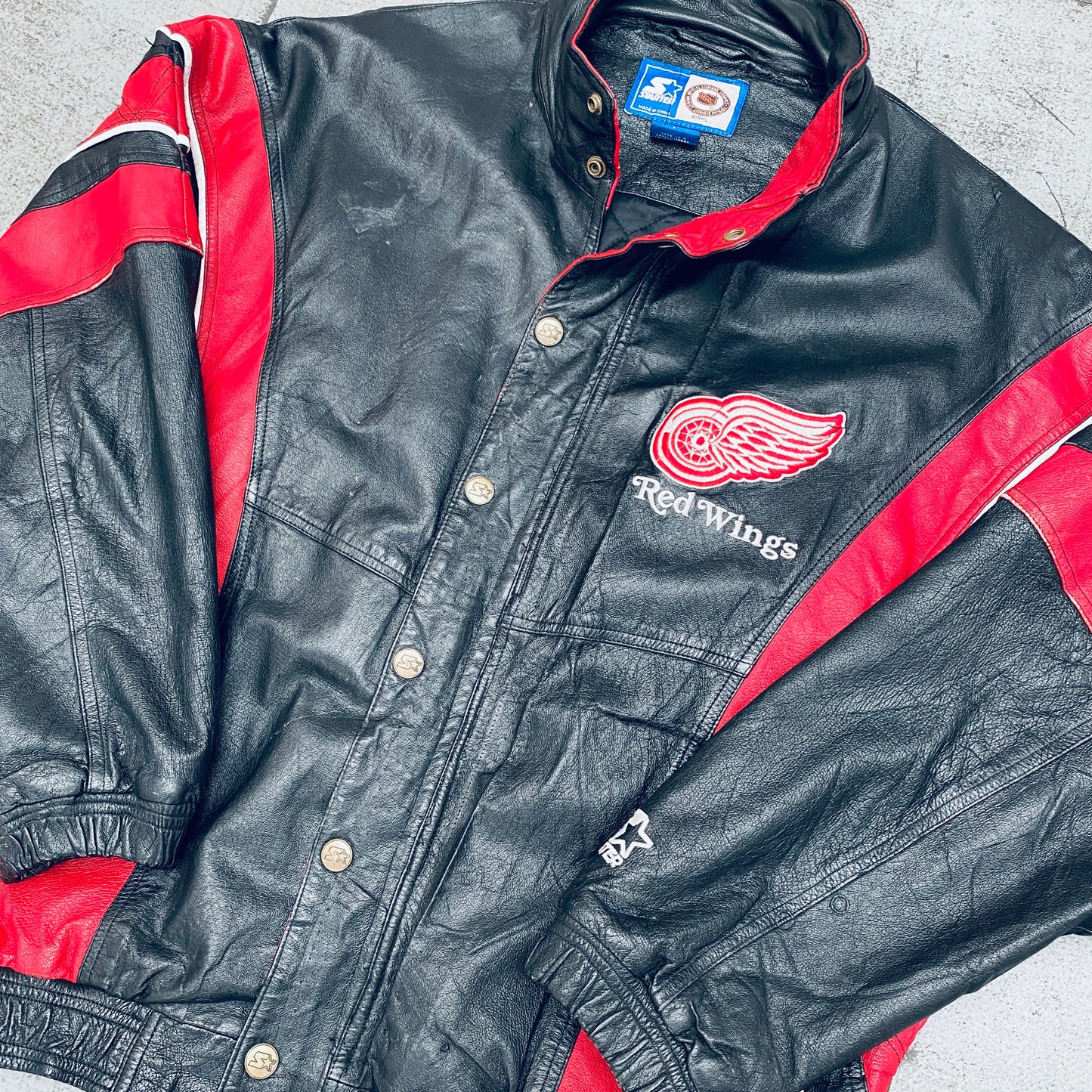 Detroit Red Wings: 1990's Leather Starter Jacket (L/XL)