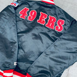 San Francisco 49ers: 1980's Blackout Satin Reverse Spellout Proline Starter Bomber Jacket (M)