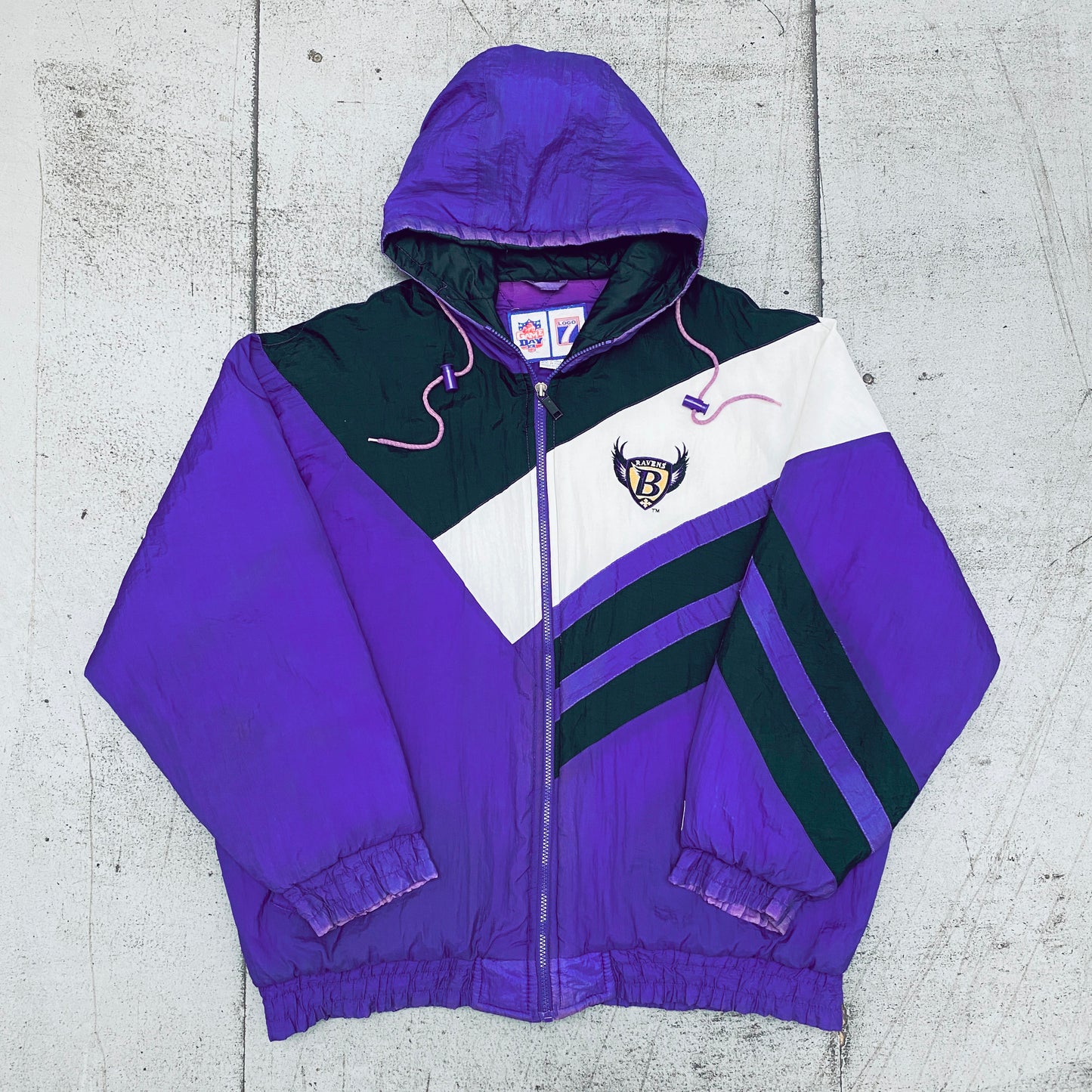 Baltimore Ravens: 1996 Logo 7 "Old Logo" Reverse Spellout Fullzip Parka Jacket (L)