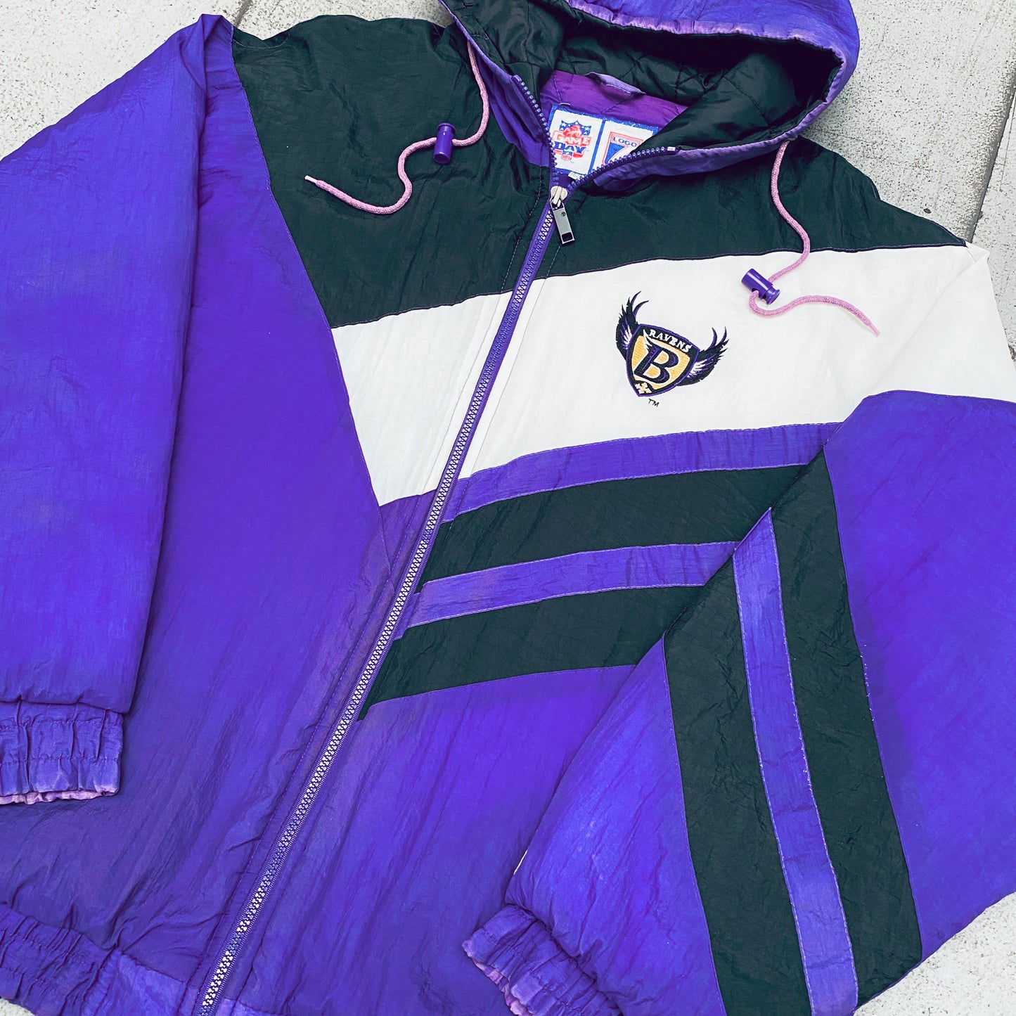 Baltimore Ravens: 1996 Logo 7 "Old Logo" Reverse Spellout Fullzip Parka Jacket (L)