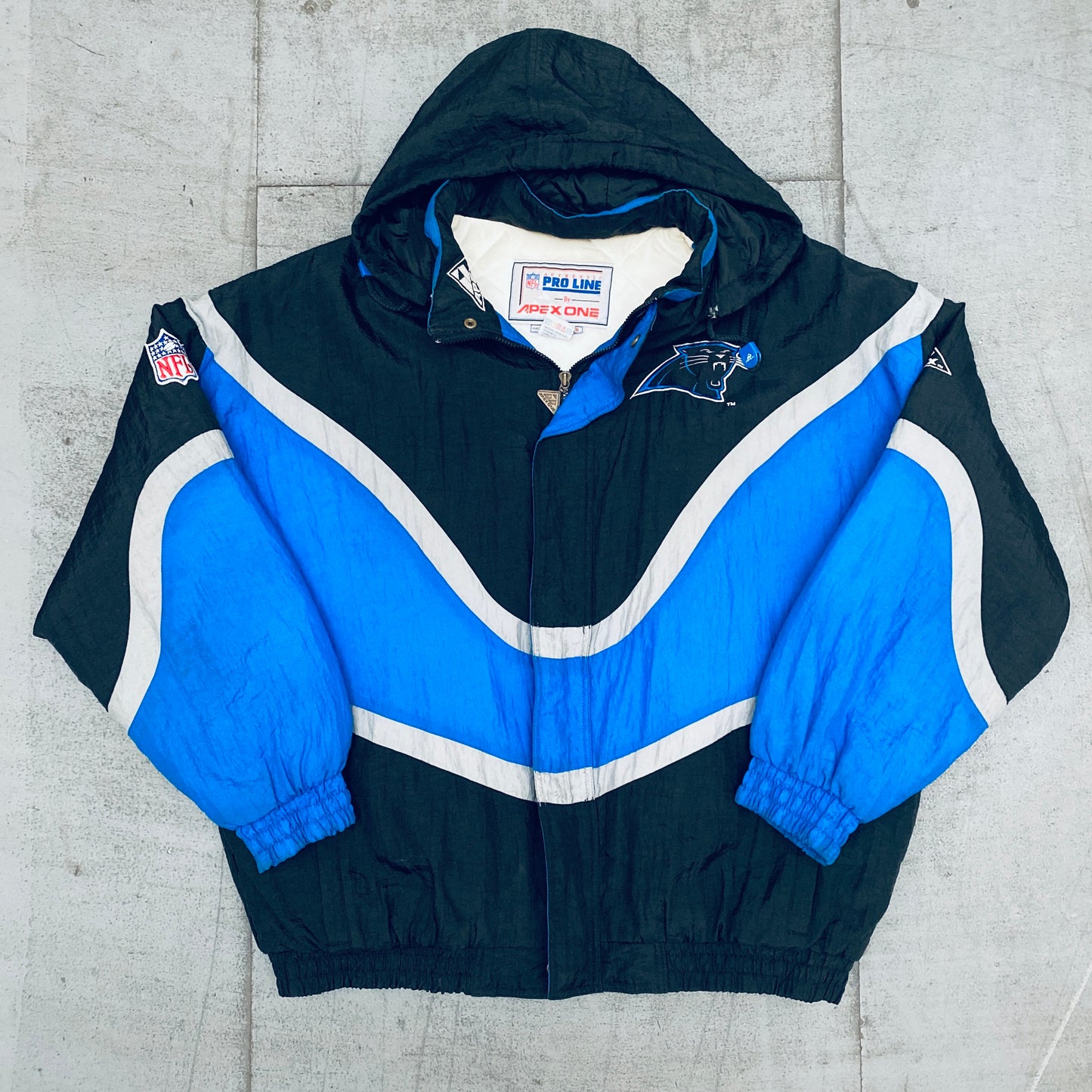 Carolina Panthers: 1990's Apex One "Ice Cream Man" Wave Fullzip Proline Jacket (XL)