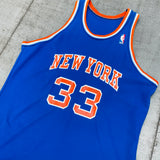 New York Knicks: Patrick Ewing (No Name) 1989/90 Blue MacGregor Sand-Knit Jersey (M)