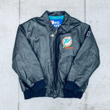 Miami Dolphins: 1990's Pro Player Blackout Leather Fullzip Bomber Jacket (L)