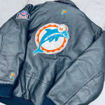 Miami Dolphins: 1990's Pro Player Blackout Leather Fullzip Bomber Jacket (L)