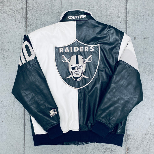 Oakland Raiders: 1990's Leather Fullzip Split Back Starter Jacket (L)