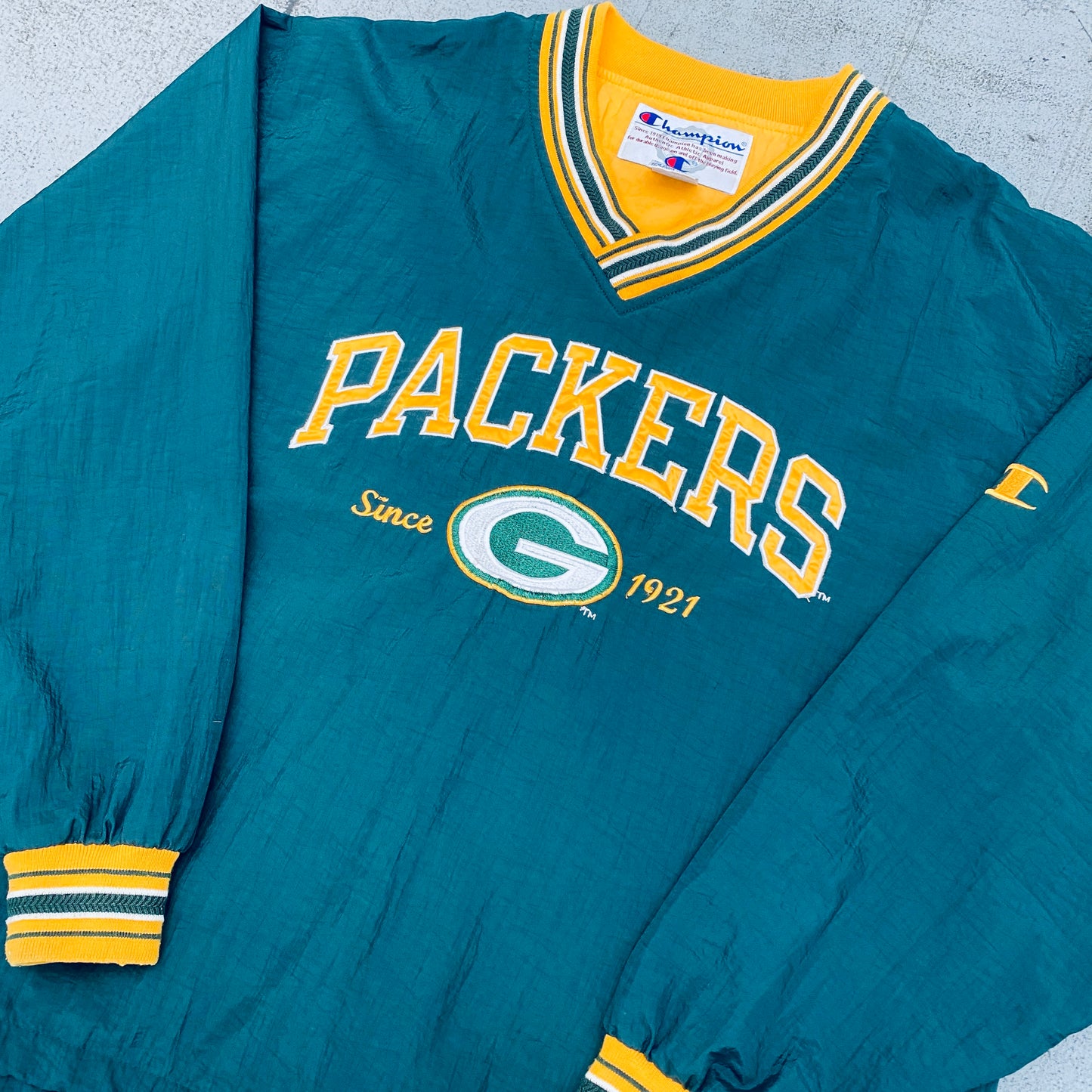 Green Bay Packers: 1990's Champion Embroidered Spellout Sideline Jacket (L/XL)