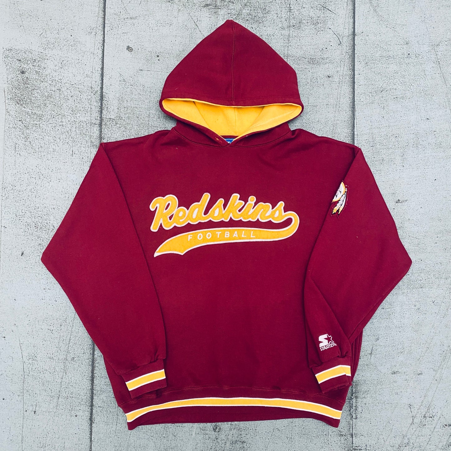 Washington Redskins: 1990's Stitched Script Spellout Starter Hoodie (L)