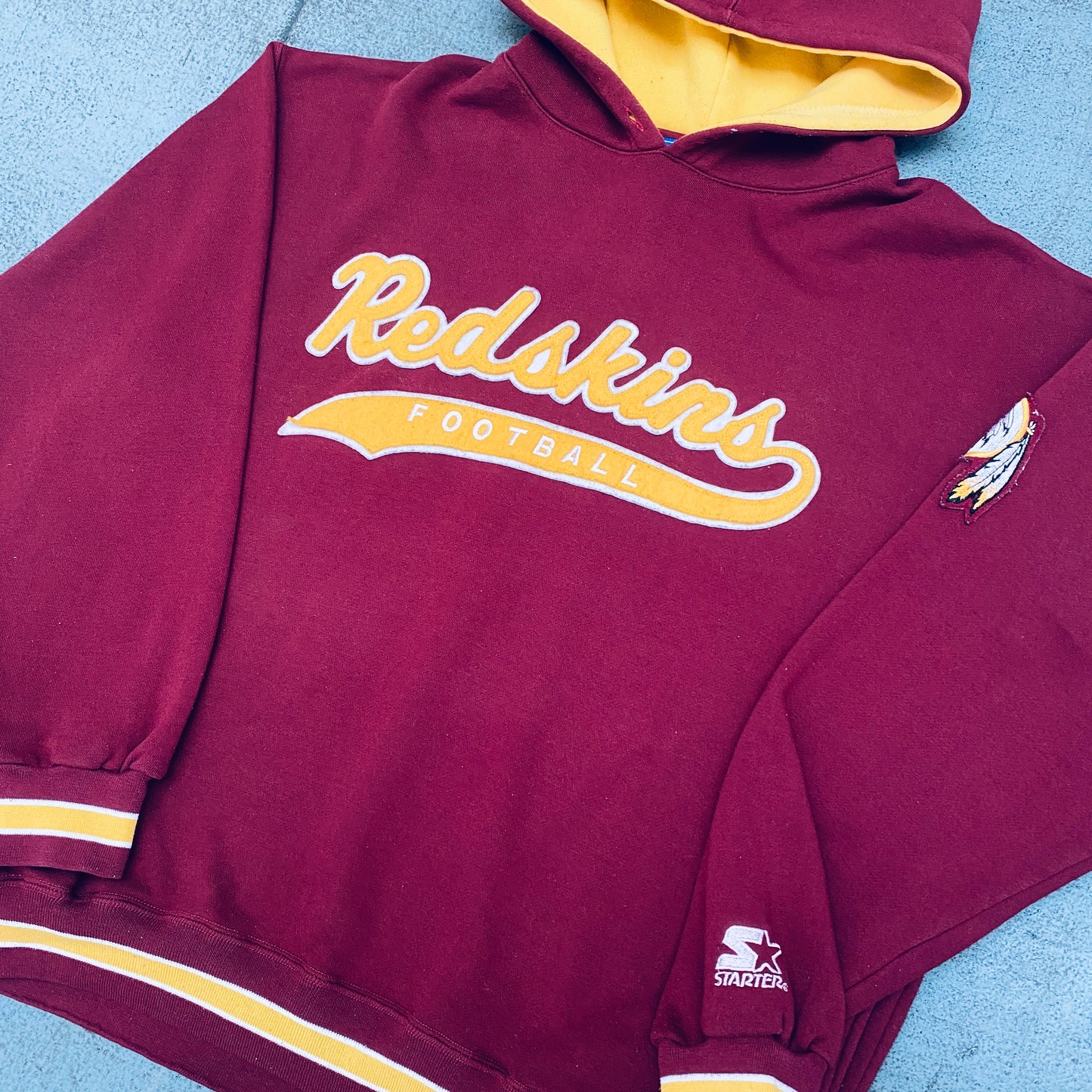 Washington Redskins: 1990's Stitched Script Spellout Starter Hoodie (L)