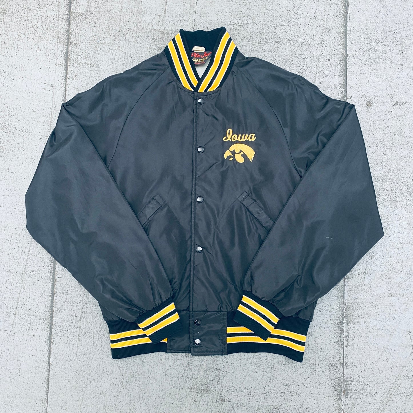 Iowa Hawkeyes: 1980's Satin Reverse Script Spellout Bomber Jacket (S)