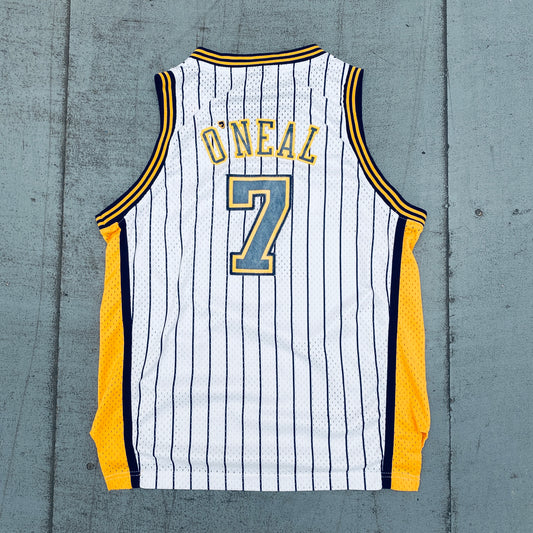 Indiana Pacers: Jermaine O'Neal 2002/03 White Pinstripe Reebok Stitched Jersey (XS)