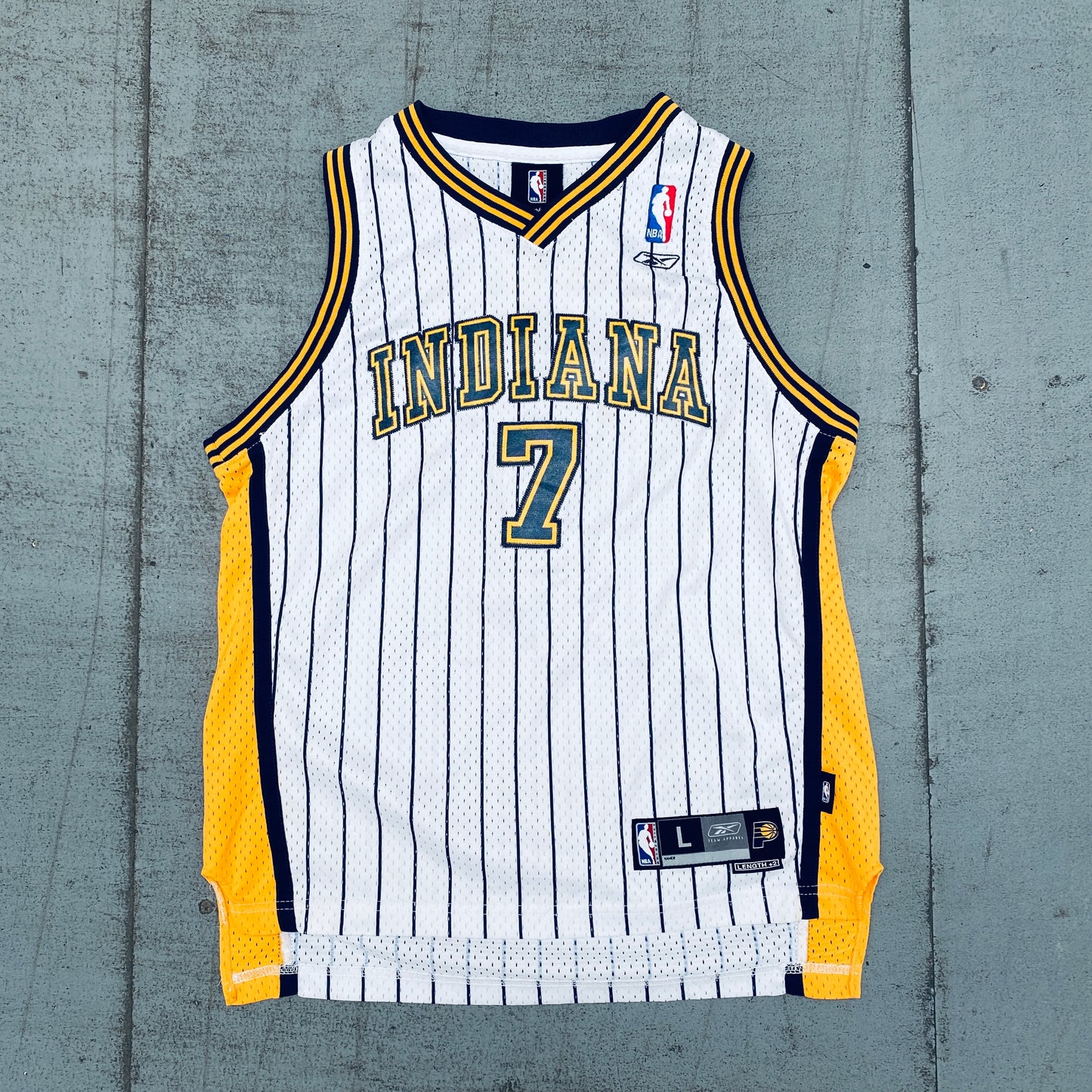 Indiana Pacers: Jermaine O'Neal 2002/03 White Pinstripe Reebok Stitched Jersey (XS)