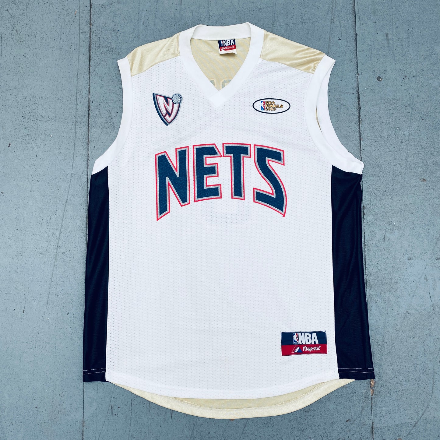 New Jersey Nets: Kenyon Martin 2002/03 White & Gold Majestic Jersey w/ 2003 Finals Patch (L)