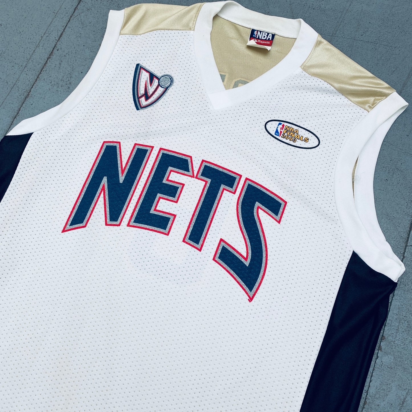 New Jersey Nets: Kenyon Martin 2002/03 White & Gold Majestic Jersey w/ 2003 Finals Patch (L)